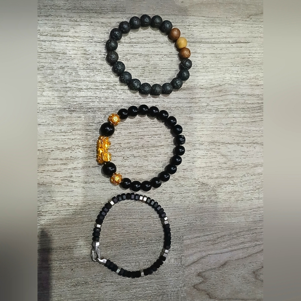 Hex Bead BraceletSterling Silver w/Black Onyx and 2 other spiritual bracelets